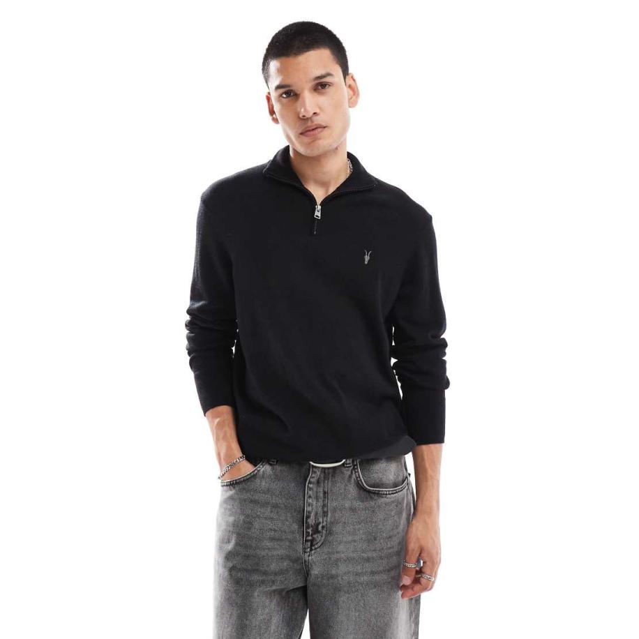 AllSaints - Kilburn - Gebreide trui met 1/4 rits in zwart Zwart