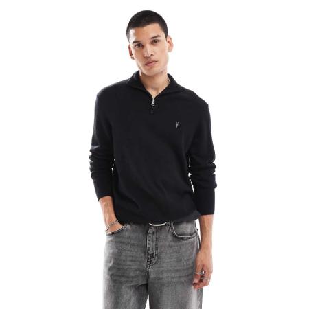 AllSaints - Kilburn - Gebreide trui met 1/4 rits in zwart