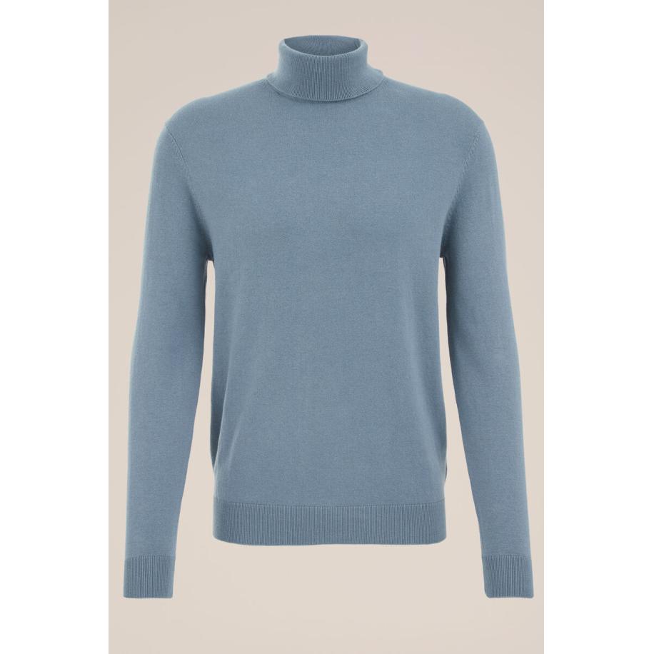 Fundamentals heren Slender fit fijngebreide coltrui - Grijsblauw - Katoen - Maat: L Blauw