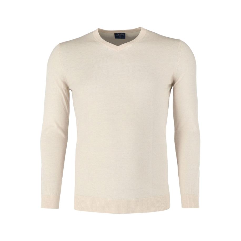 Marvelis Casual Trui V-hals ecru, Effen Wit