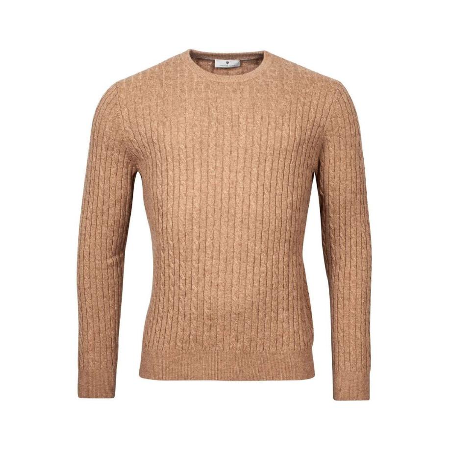 Thomas Maine Trui ronde halslichtbruin, Effen Bruin