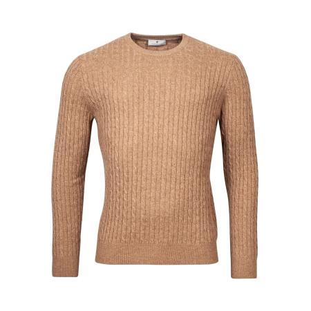 Thomas Maine Trui ronde halslichtbruin, Effen