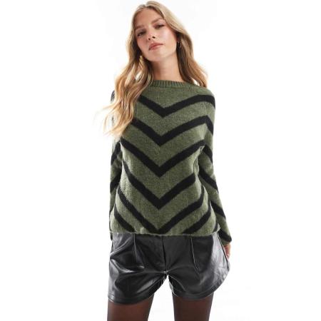 ONLY Gebreide trui met strepen in donkergroen-Grijs