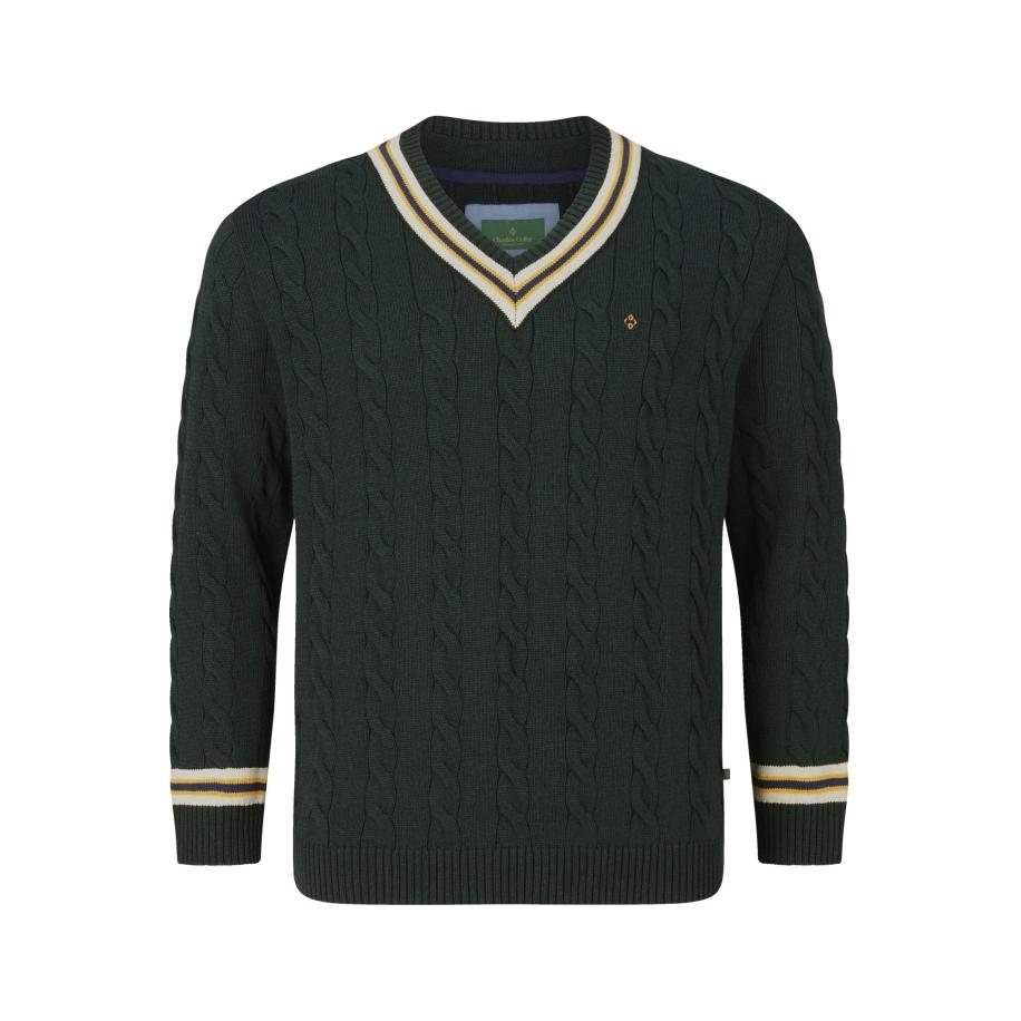 Charles Colby Trui V-halsdonkergroen, Cable knit Groen