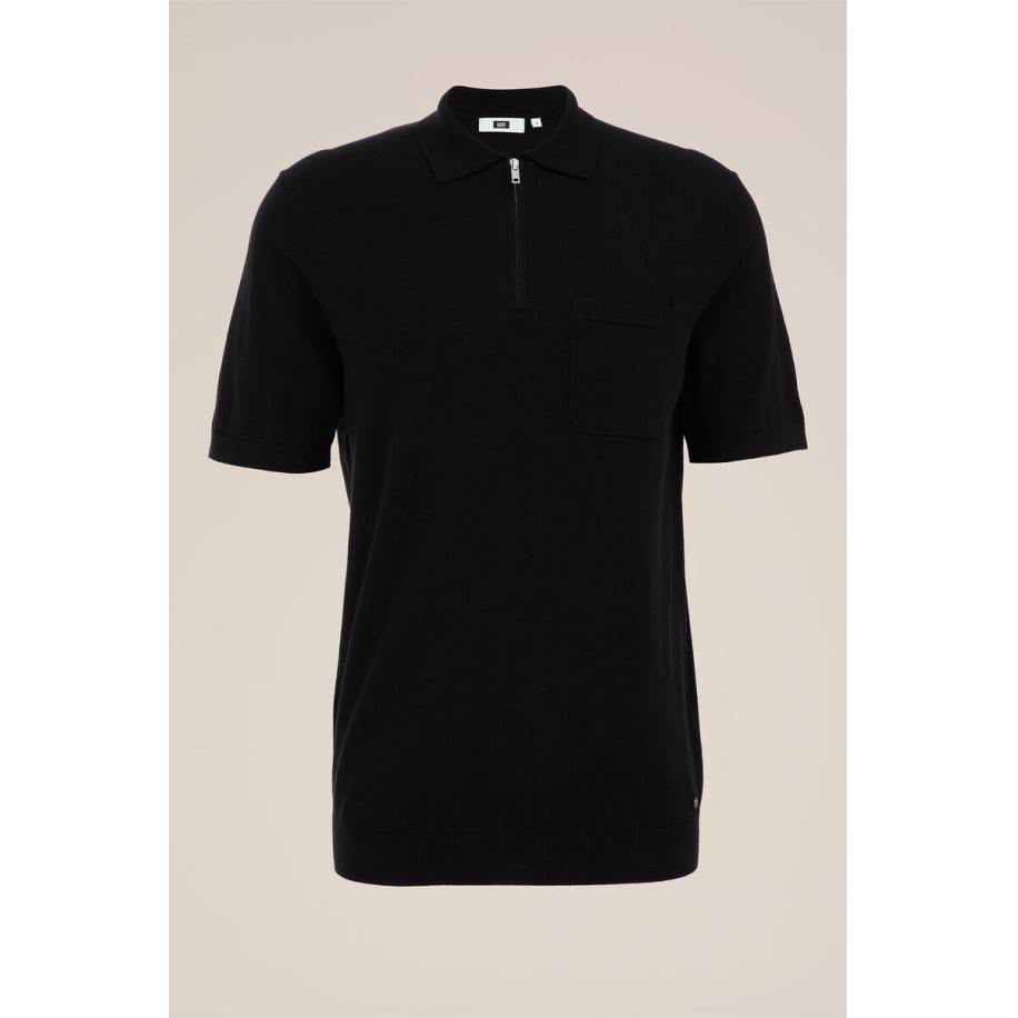 WE Fashion Heren regular fit fijngebreide polo - Regular fit - Zwart - Katoen - Maat: XS Zwart