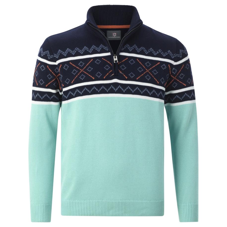jan vanderstorm Jan Vanderstorm Trui Bjornholm donkerblauw / mintgroen / wit -