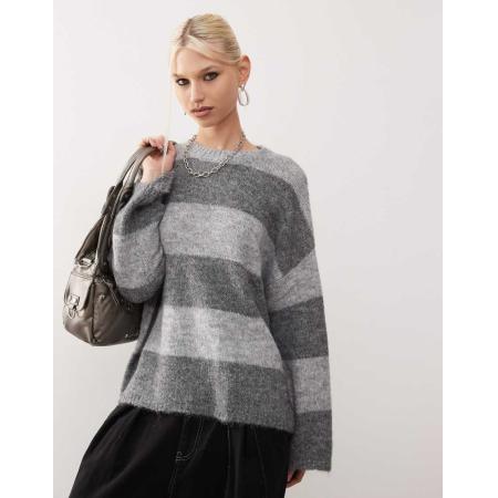 Noisy May Oversized trui met textuur en strepen in dezelfde tint grijs