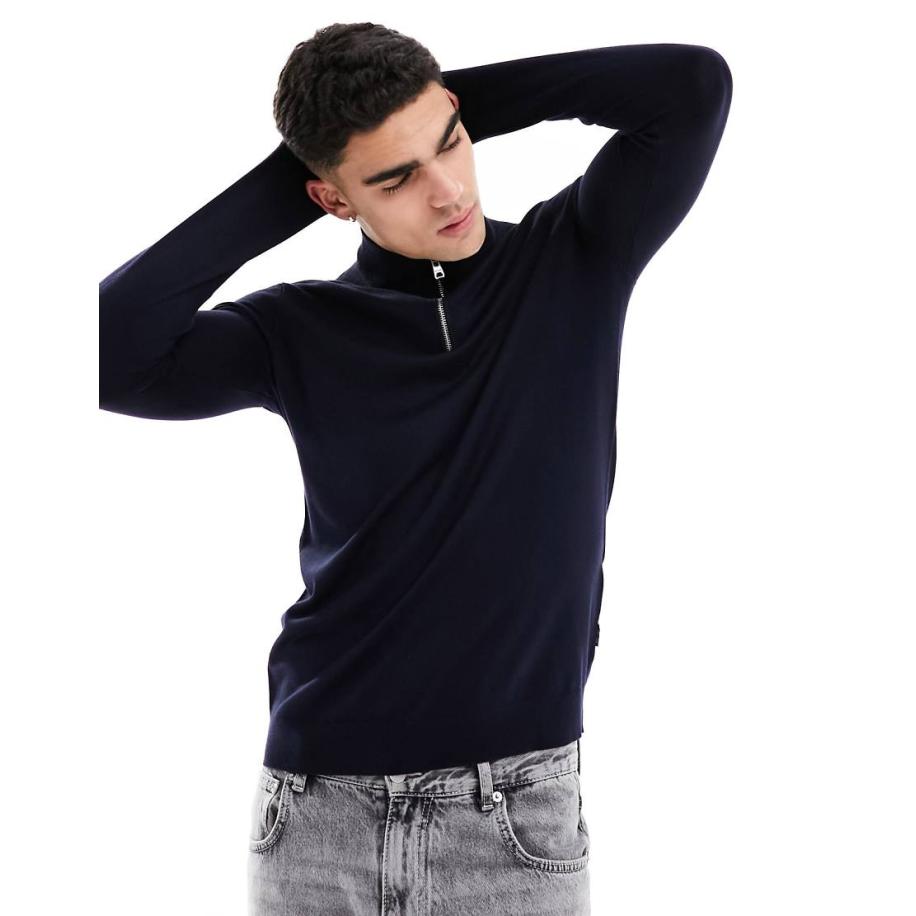 Only & Sons - Trui met 1/4 rits in marineblauw Blauw