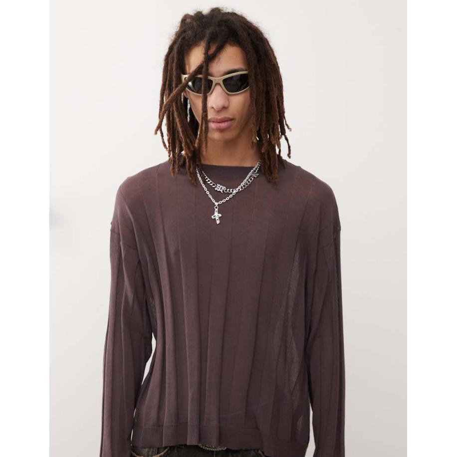 COLLUSION - Oversized gebreide trui in bruin-Neutraal Multicolor