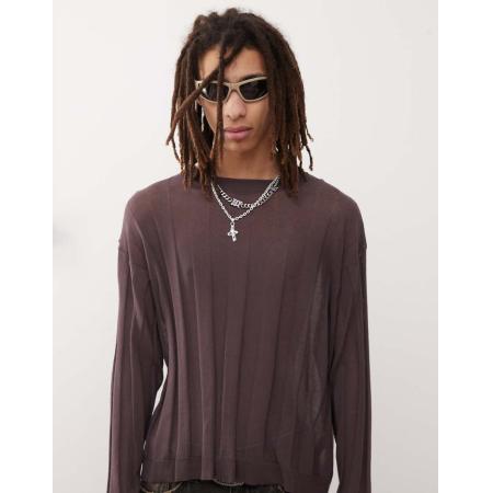 COLLUSION - Oversized gebreide trui in bruin-Neutraal