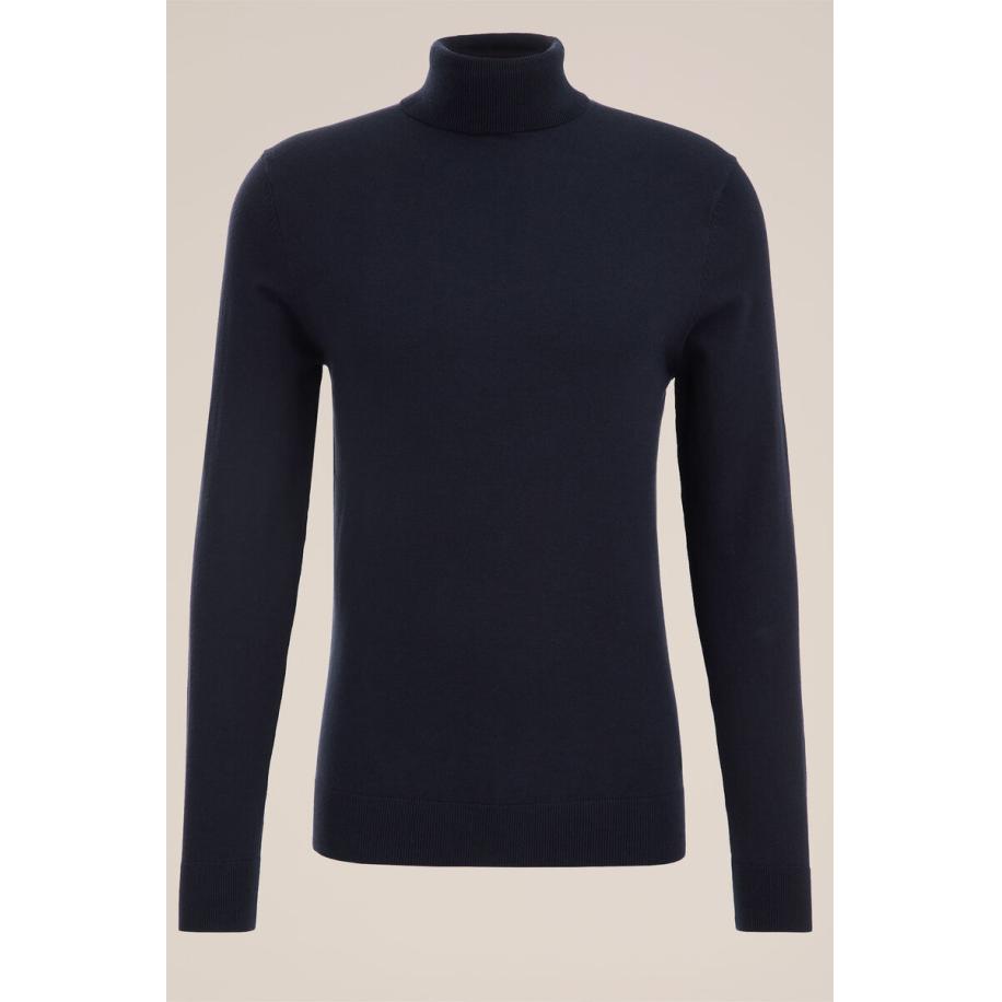 Fundamentals heren fijngebreide coltrui - Donkerblauw - Katoen - Maat: XXL Blauw