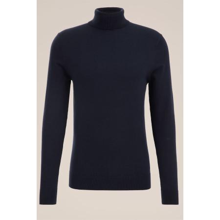 Fundamentals heren fijngebreide coltrui - Donkerblauw - Katoen - Maat: M