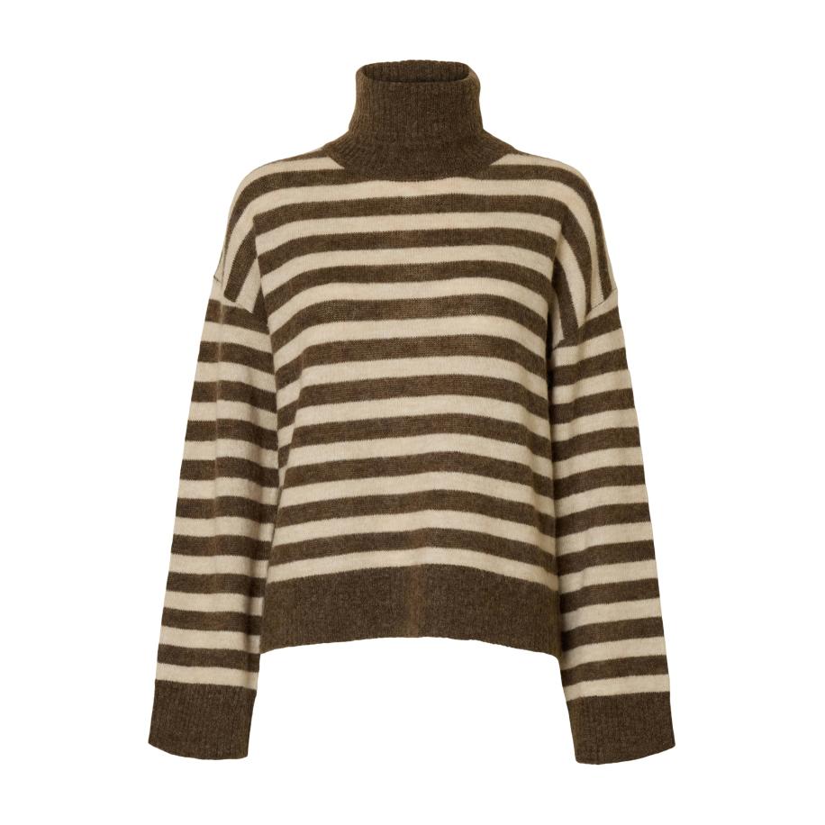 Selected SELECTED Trui SLFLULU ecru / chocoladebruin -