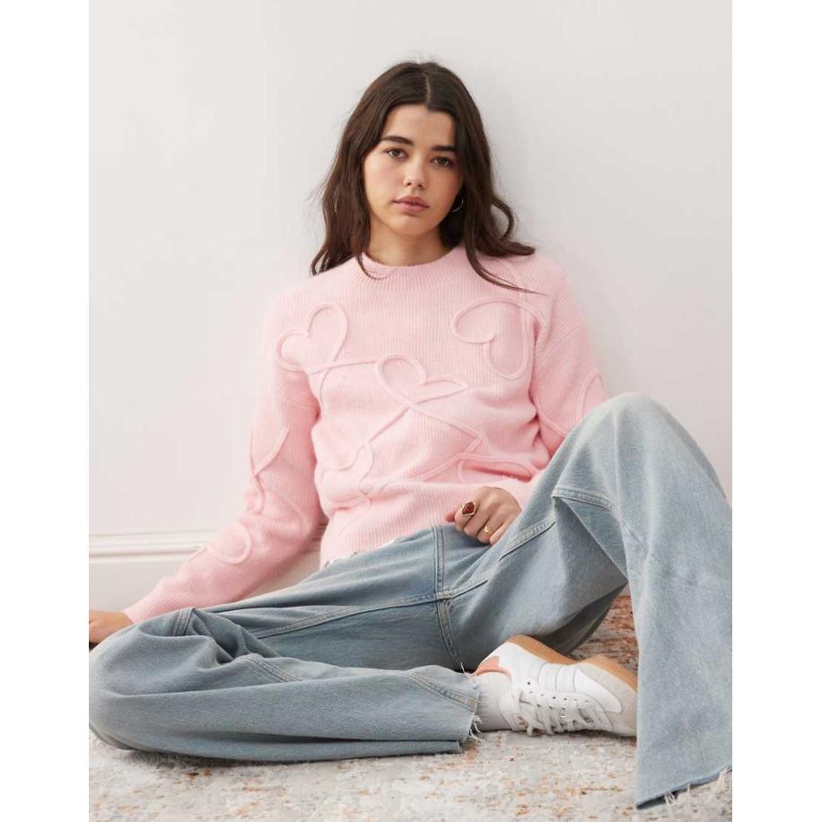 Miss Selfridge Gebreide trui met hartvormen-Roze Roze