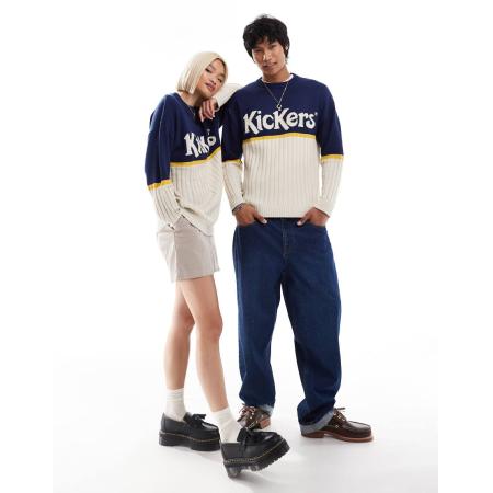 Kickers Uniseks gebreide trui met gemixte ribbels-Marineblauw