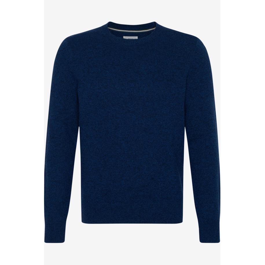 Brax Gebreide trui ronde halsindigo, Effen Blauw