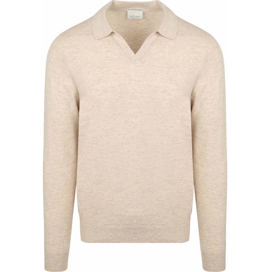 Profuomo Longsleeve Poloshirt Wol Blend Sand Bruin