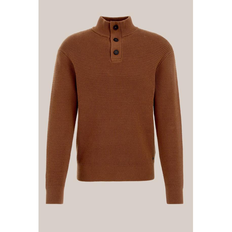 WE Fashion Heren slim fit trui met structuur - Regular fit - Roestbruin - Katoen - Maat: XS Bruin