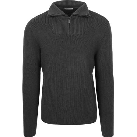 KnowledgeCotton Apparel Half Zip Pullover Merino Antraciet