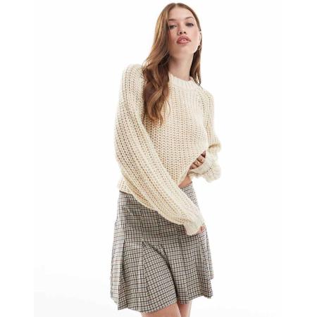 JJXX Cropped grofgebreide trui in lichtgeel-Wit