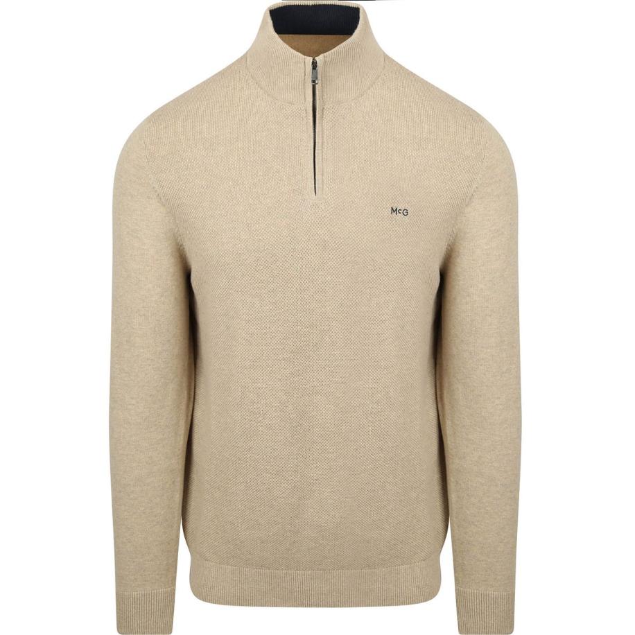 McGregor Half Zip Trui Merino Blend Structure Sand Bruin