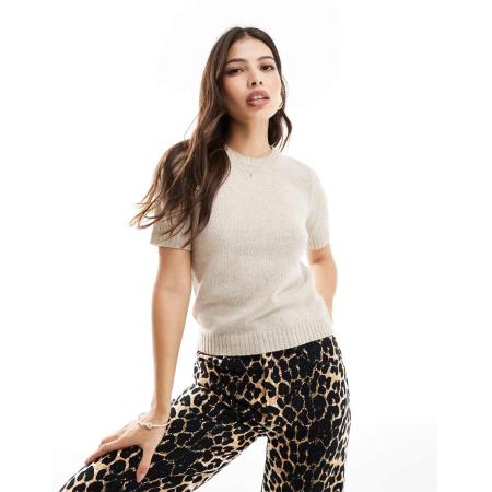 Threadbare Gebreide trui met korte mouwen in lichtbeige-Neutraal