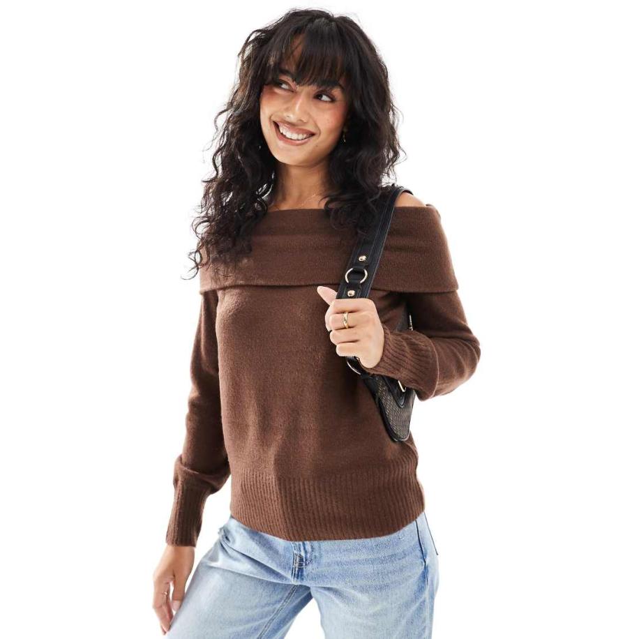 Threadbare Trui met blote schouders in bruin Bruin