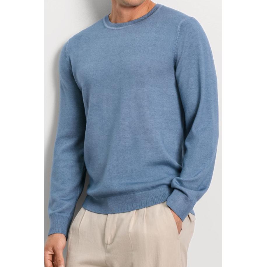 OLYMP Casual Trui ronde hals rook blauw, Effen Blauw