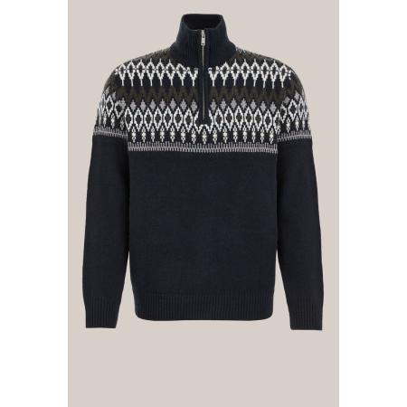 WE Fashion Heren slim fit gebreide trui met print - Regular fit - Donkerblauw - Maat: L