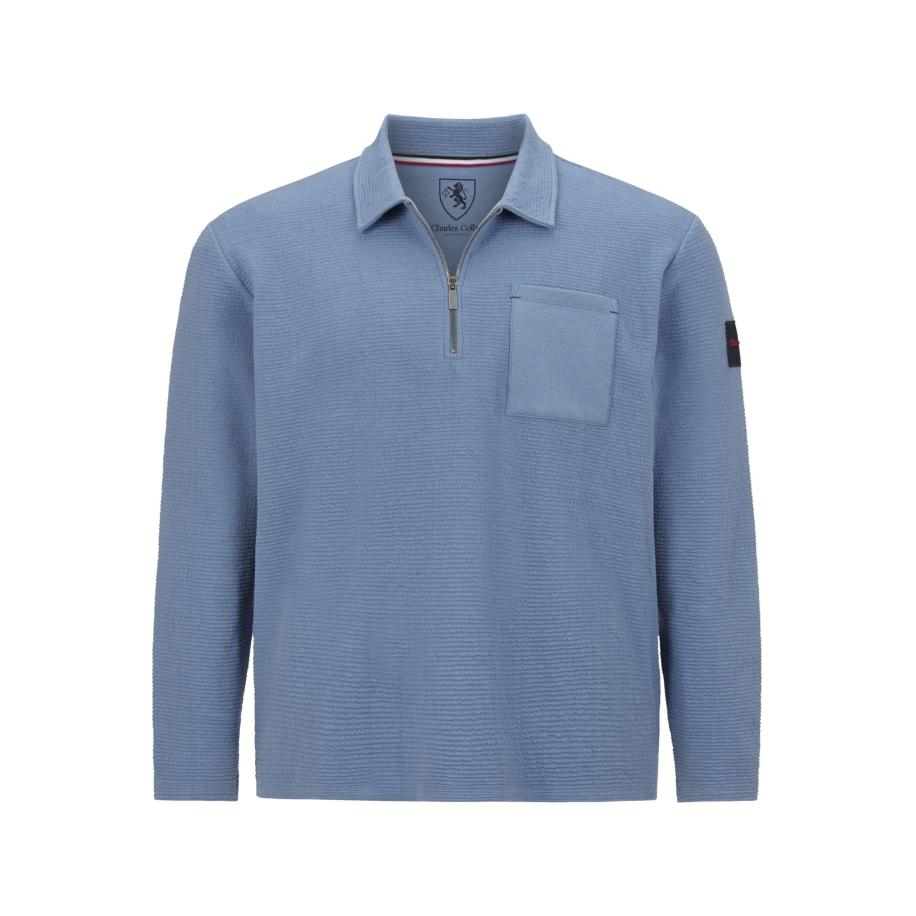 Charles Colby Sweatshirt ritssluitingblauw, Gestructureerd Blauw