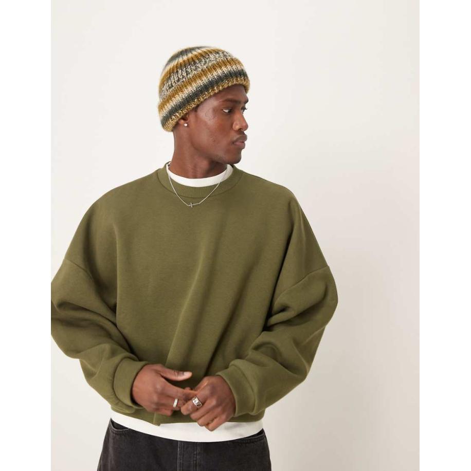 ASOS DESIGN - Extreem oversized cropped sweatshirt in kaki-Neutraal Multicolor