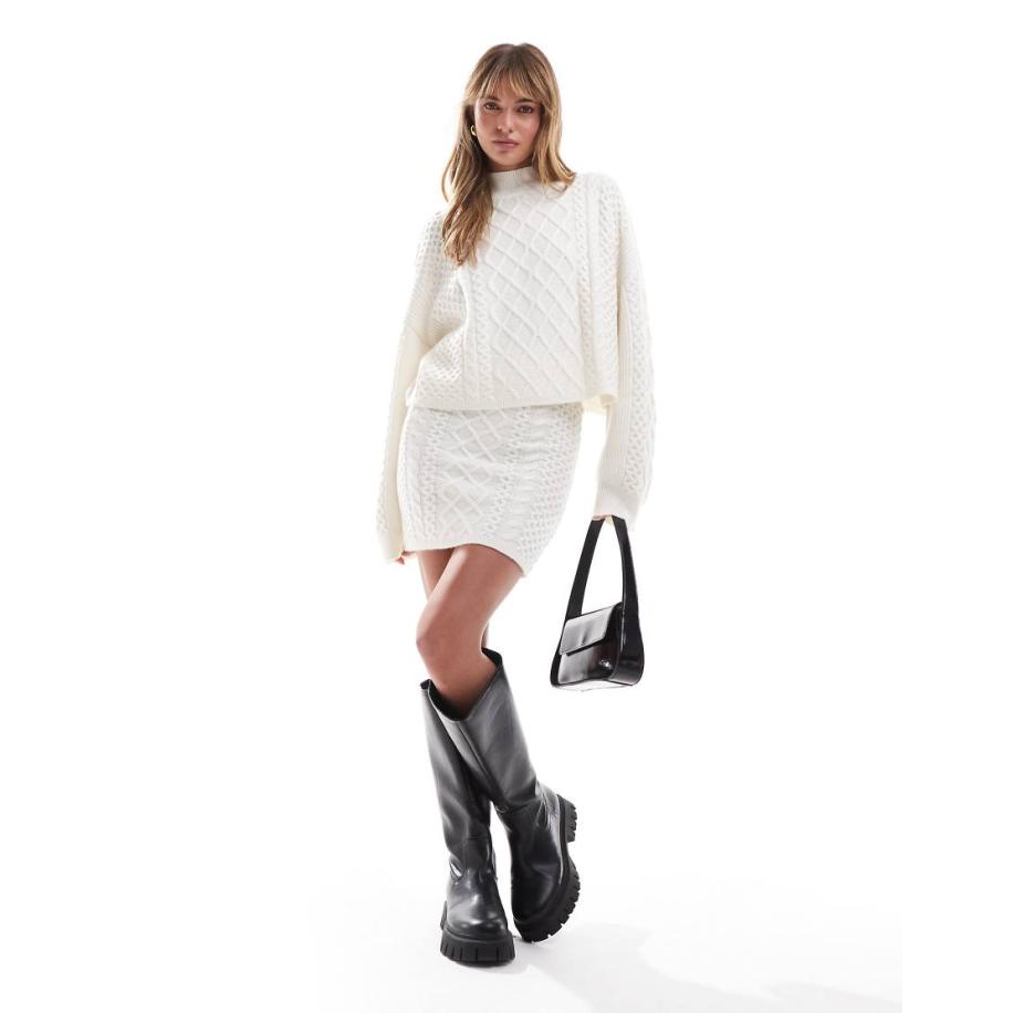 Miss Selfridge Gebreide trui met kabels in crème, deel van co-ord set-Wit Wit