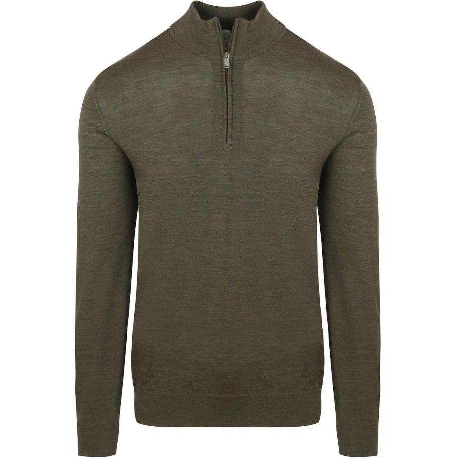 Profuomo Half Zip Pullover Merinowol Olijfgroen Groen
