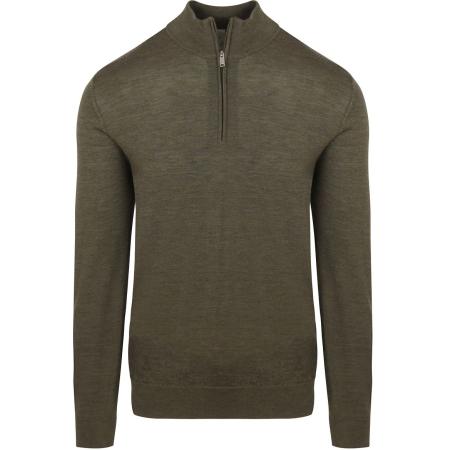 Profuomo Half Zip Pullover Merinowol Olijfgroen