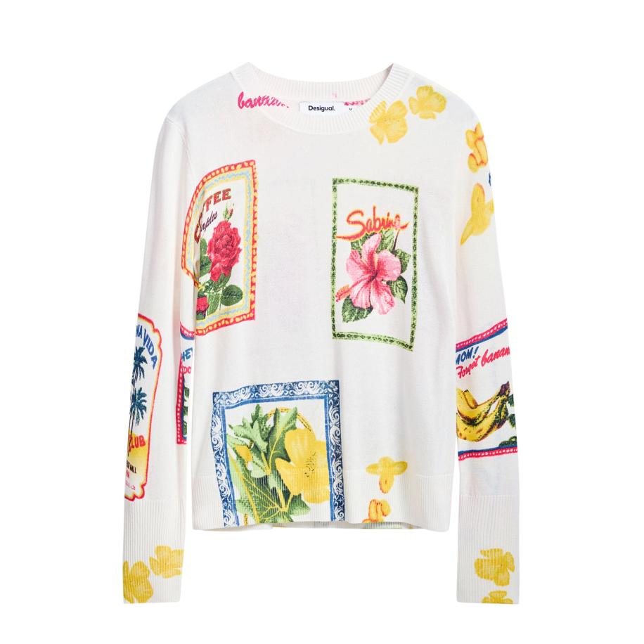 Desigual Desigual Trui Postcard lichtbeige / lichtblauw / lichtgroen / wit -
