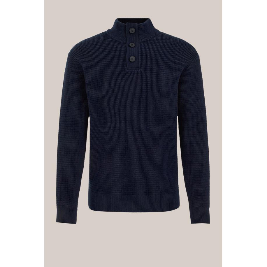WE Fashion Heren slim fit trui met structuur - Regular fit - Donkerblauw - Katoen - Maat: XS Blauw