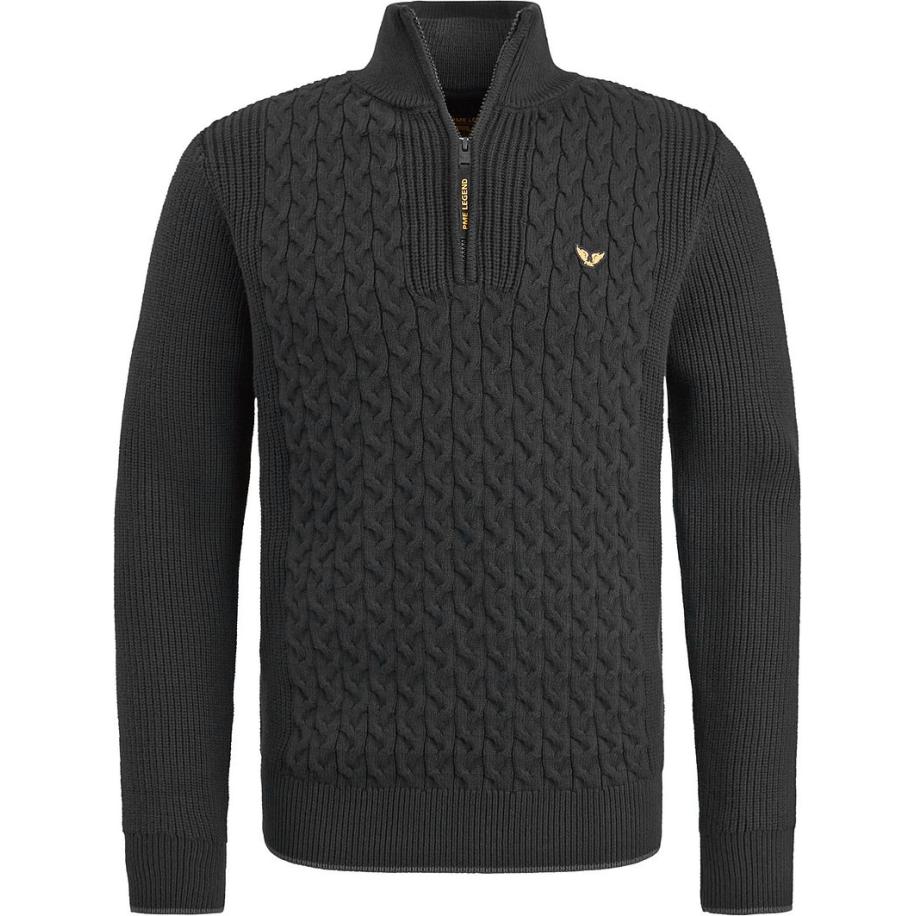 PME Legend Knitted Half Zip Trui Cable Zwart Zwart
