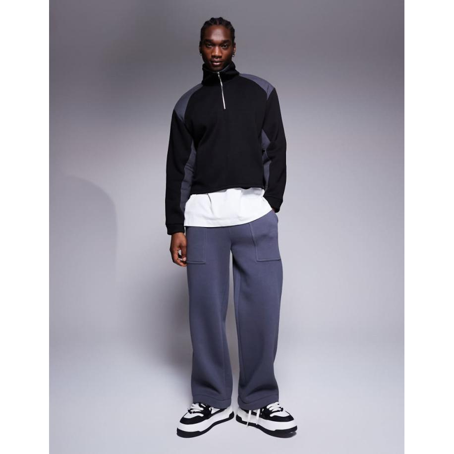 ASOS DESIGN - Oversized sweatshirt met verlaagde schouders, hoge kraag en nylon panelen in zwart Zwart