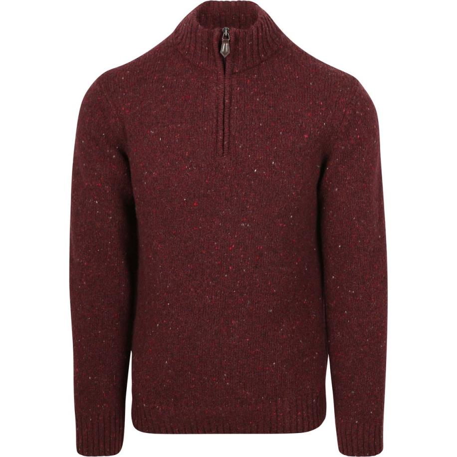 Suitable Half Zip Trui Donnegal Tweed Eco Wool Bordeaux Rood