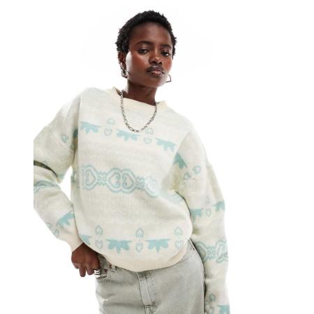 Daisy Street Gebreide trui met ronde hals en intarsia Fair Isle-motief-Veelkleurig