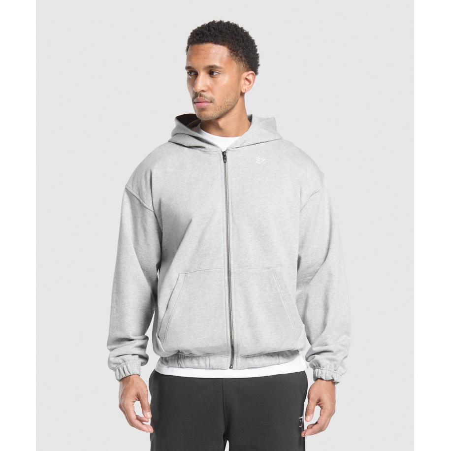 Gymshark Rest Day Essentials Zip Hoodie Light Grey Core Marl Grijs