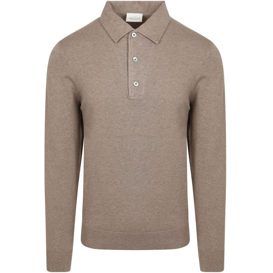 Profuomo Longsleeve Poloshirt Luxury Basic Taupe Bruin