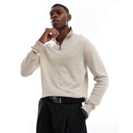 Jack & Jones - Gebreide trui met halve rits in beige-Neutraal