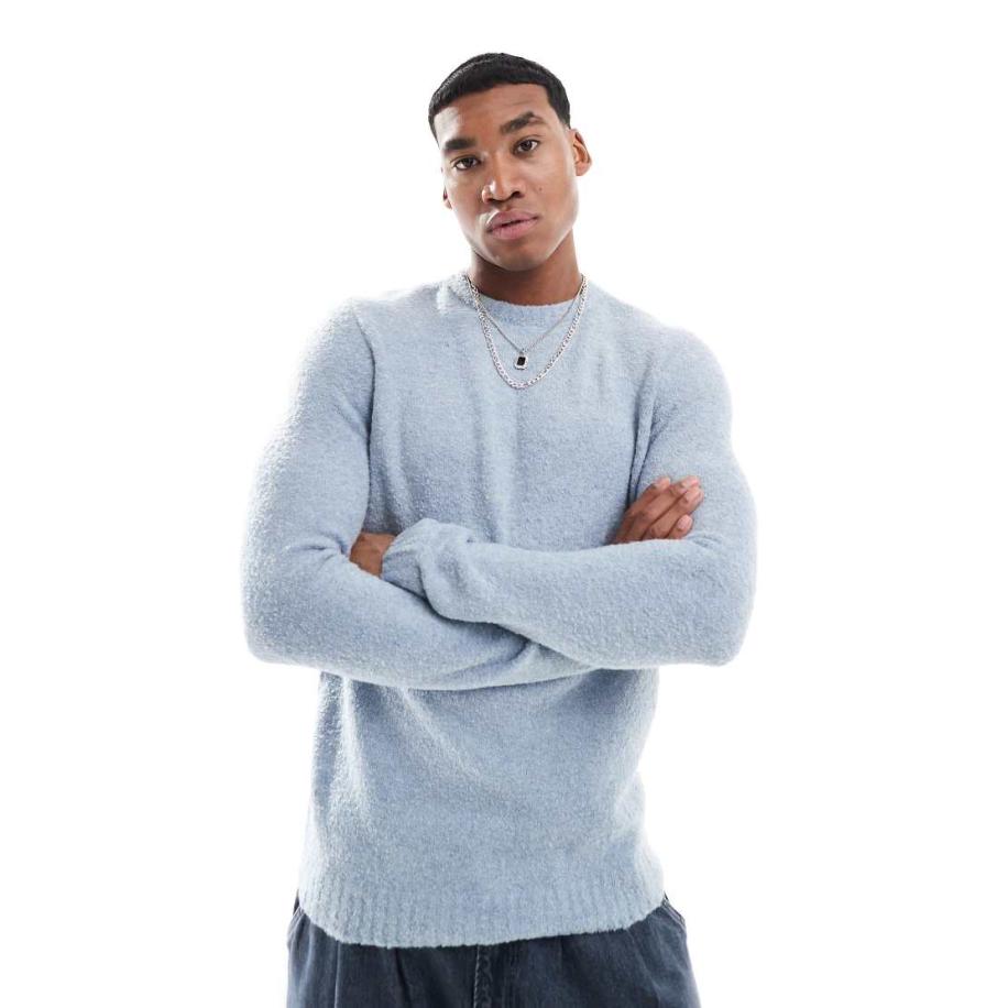 New Look - Bouclé trui in middenblauw Blauw