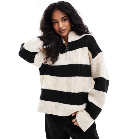 Pieces Hoogsluitende trui imet brede strepen in zwart-wit-Veelkleurig