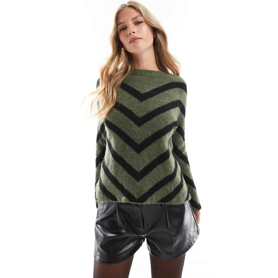 ONLY Gebreide trui met strepen in donkergroen-Grijs Grijs