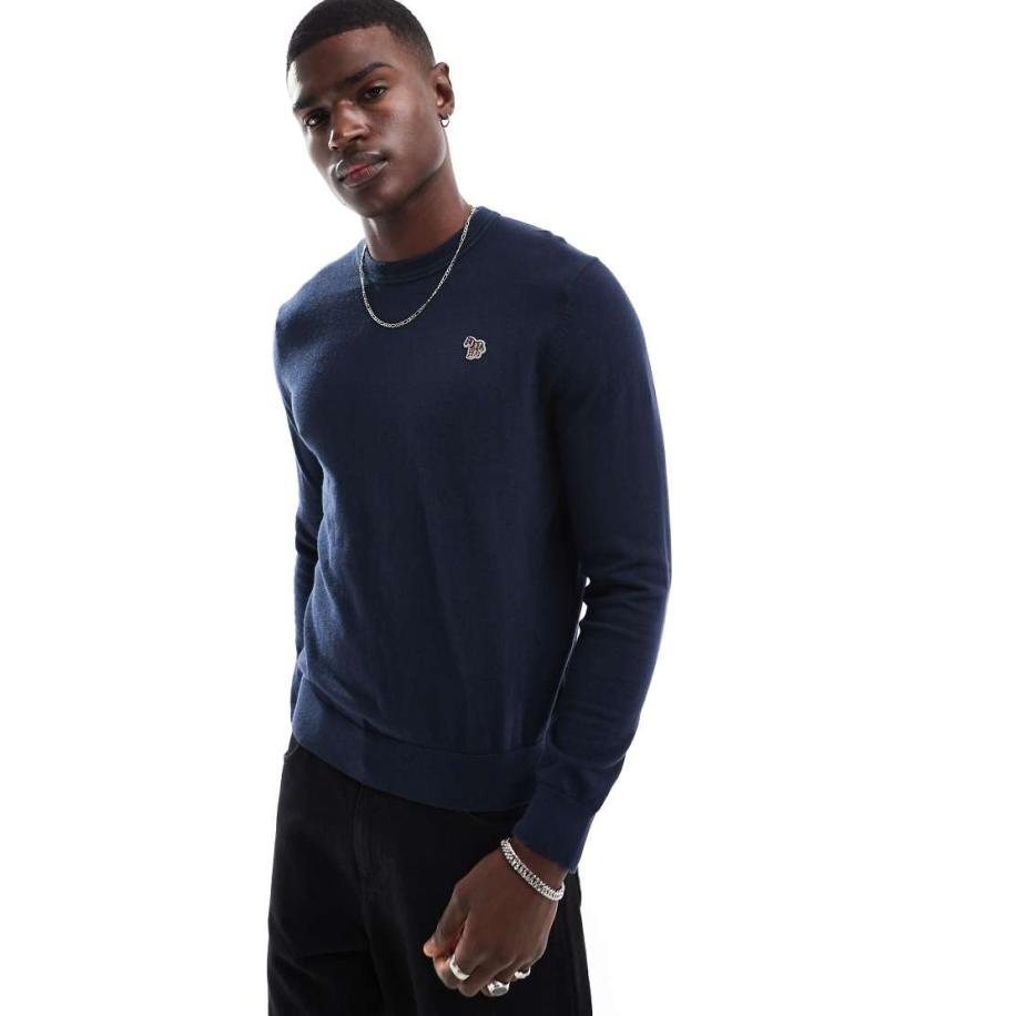 PS Paul Smith - Gebreide trui met ronde hals en iconisch zebralogo in marineblauw Blauw