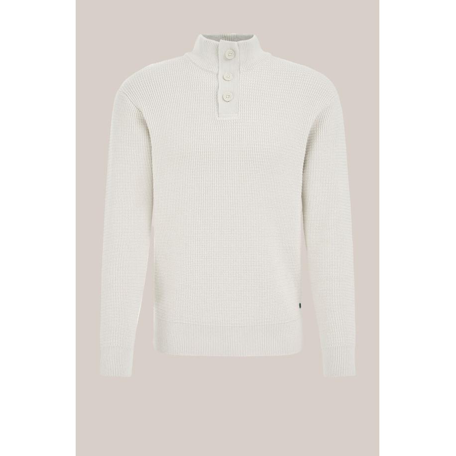 WE Fashion Heren slim fit trui met structuur - Regular fit - Ecru - Katoen - Maat: XS Wit