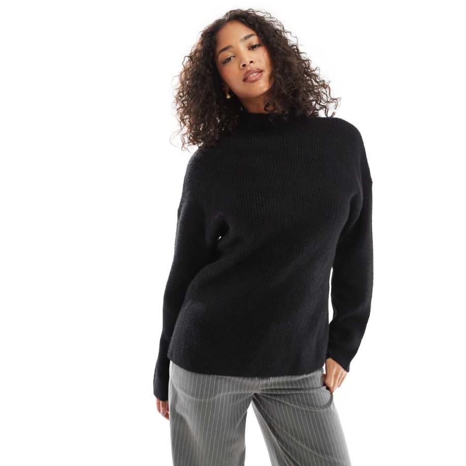 Pimkie Gebreide hoogsluitende trui met zijsplit in zwart Zwart