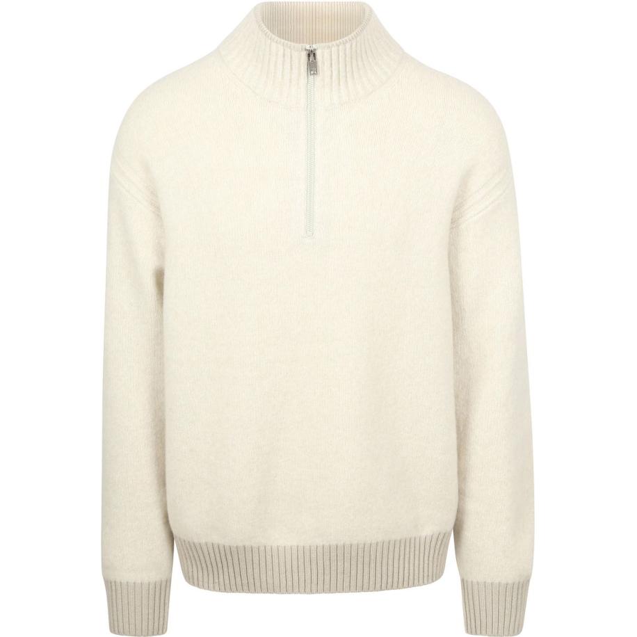 BOSS Kobear Half Zip Trui Wool Blend Ecru Bruin